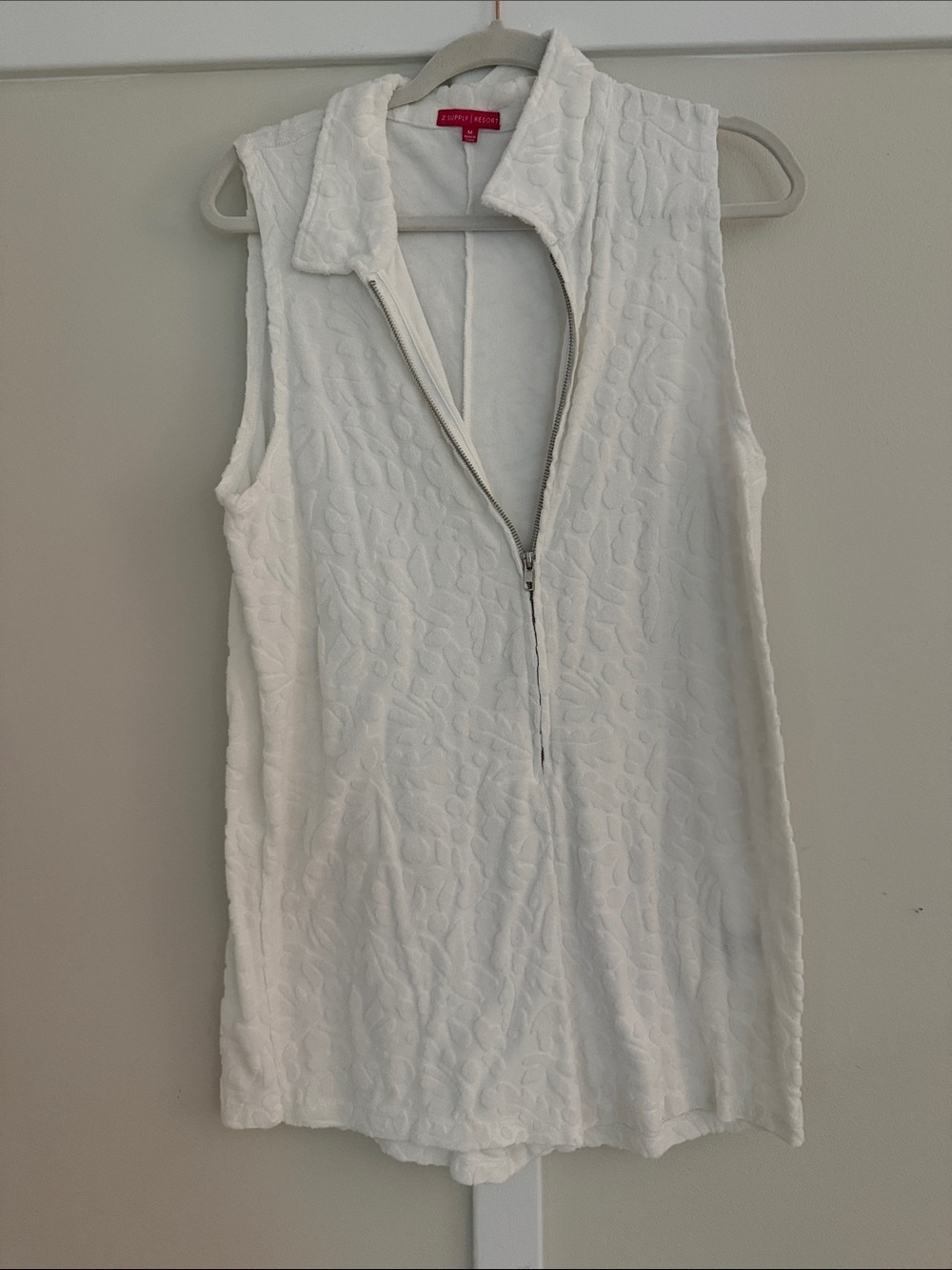 Z Supply White Textured Sleeveless Zip Romper